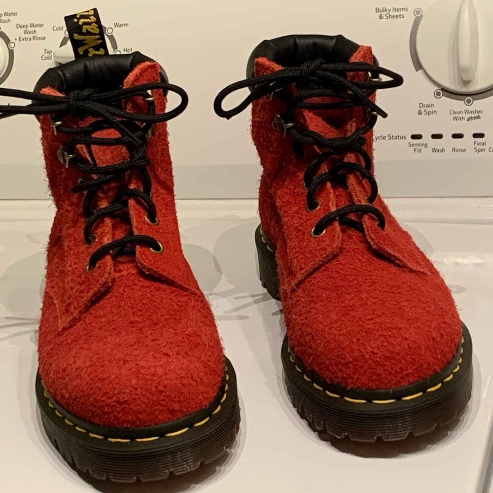 Dr. Martens Red Suede Lace-Up Platform Boots